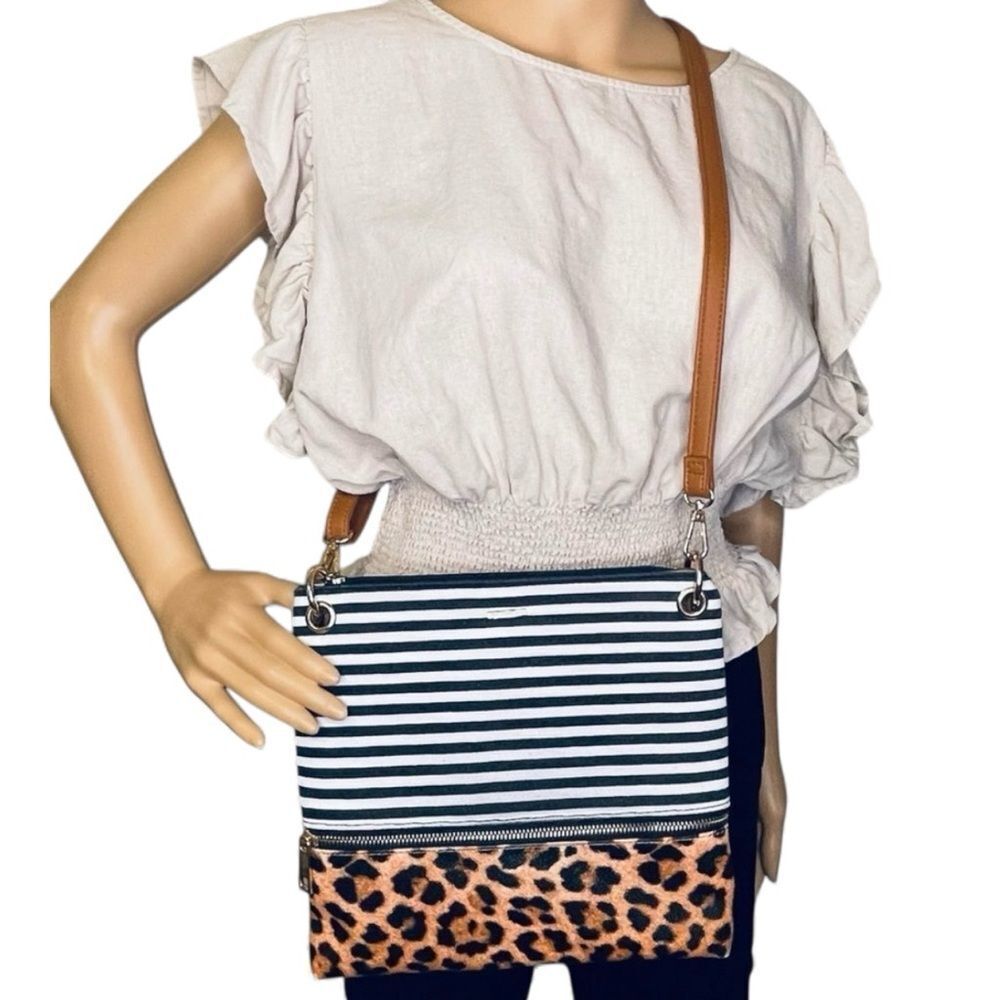 NWOT Lovevook Horizontal Stripe and Leopard Crossbody